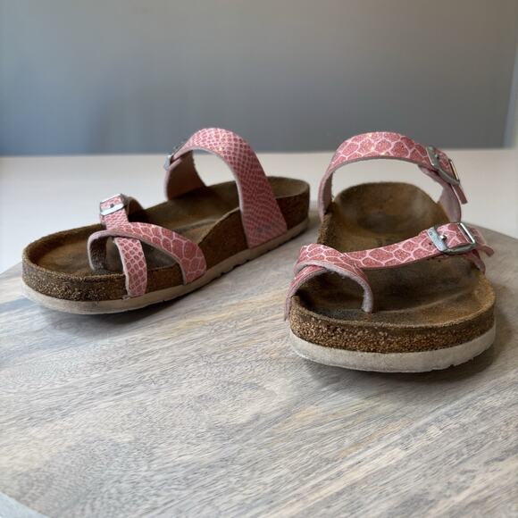 Birkenstock Women's Mayari Pink Metallic Snake Print Leather Sandals Size 6 - Picture 4 of 9